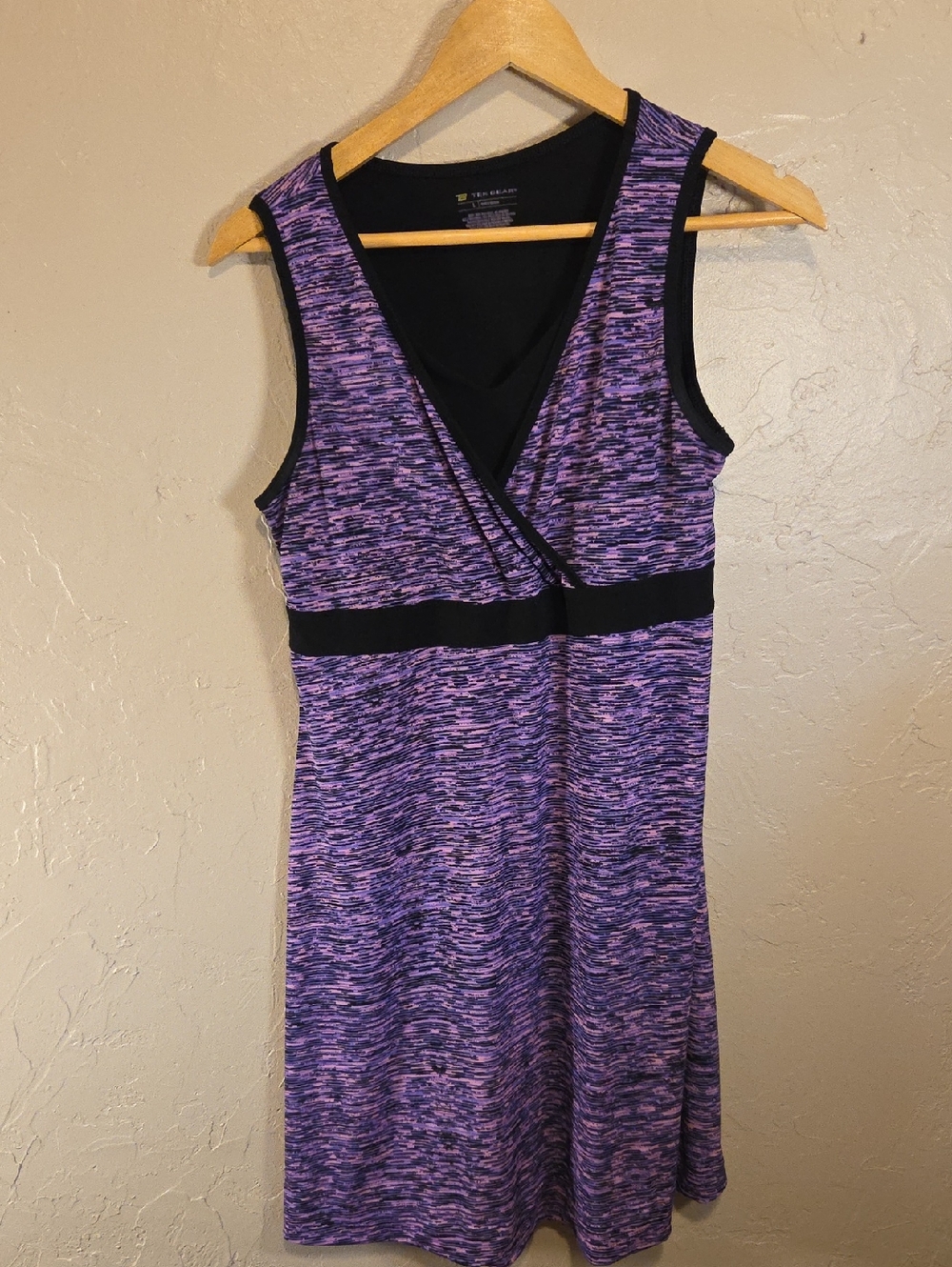 tek gear Purple Space-Dye Sleeveless Dress with Black Accents Sz Large